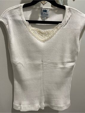 Women's Cream Ribbed Lace-Trim Tank size m 100 percent cotton made in Italy NWOT